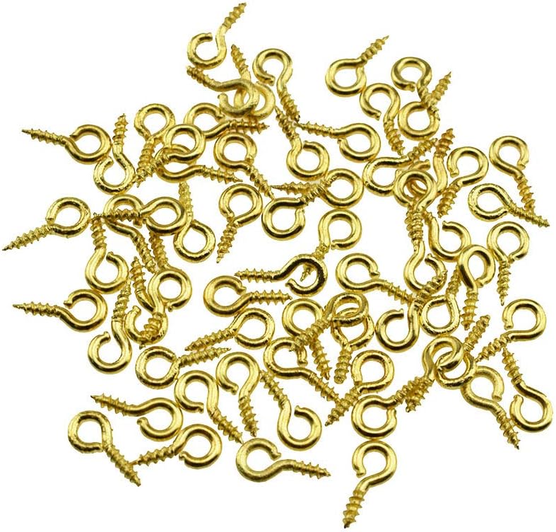 BINZZO 3/8 Inch Small Screw Eyes Solidly Closed Eyelet Threads Hold Tight Hand Twisting Cup Hooks Eyebolt Quality Aolly Gold 200 Pieces for Christmas Hanging Ornaments Jewelry Making Bead Crafts - Image 1
